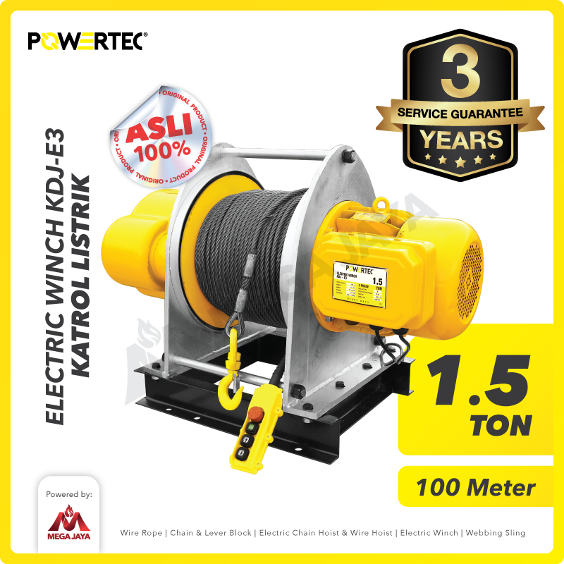 Electric Winch Hoist 1.5 Ton x 100 Meter 3 Phase KDJ-E3 POWERTEC