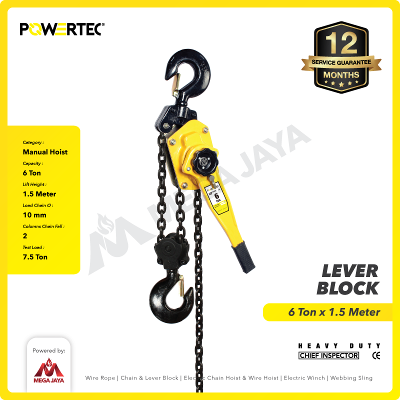 Lever Block / Lever Hoist 6 Ton x 1.5 Meter POWERTEC