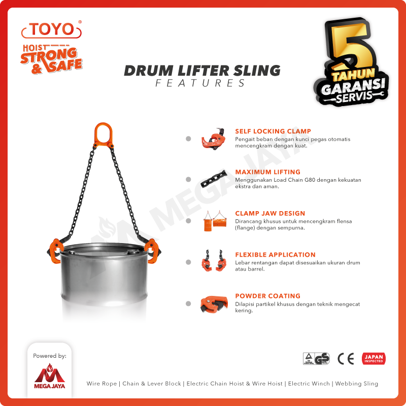 Drum Lifter / Pengangkut Drum Rantai 1 Ton x 0.5 Meter TOYO