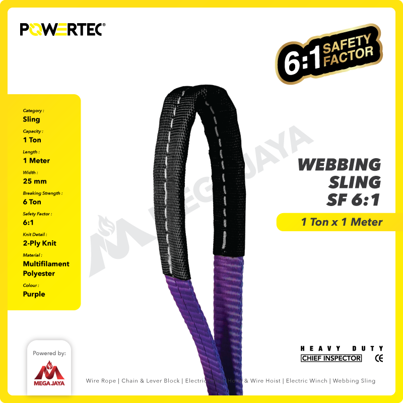 Webbing Sling Belt / Tali Angkat 1 Ton x 1 Meter POWERTEC Double Ply
