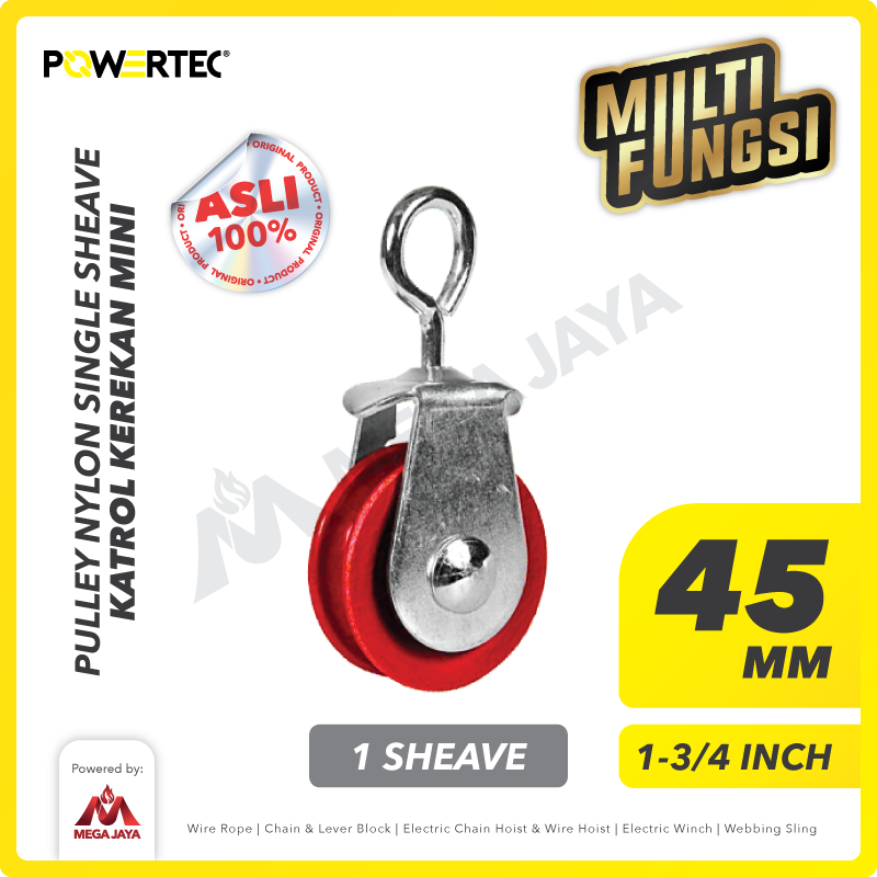 Pulley Nylon Katrol Kerekan 45mm 1-3/4" - 1 Sheave Nilon POWERTEC