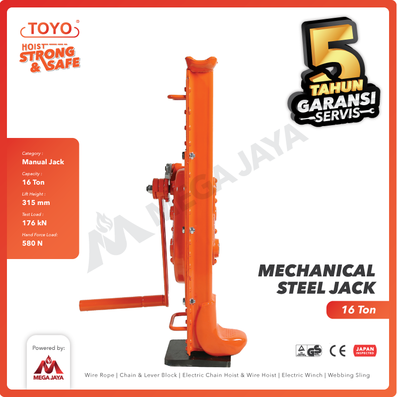 Mechanical Steel Jack / Dongkrak Kereta 16 Ton TOYO