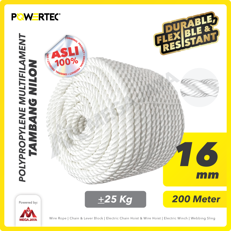 Tambang Nylon / Nilon 16mm x 200m Polypropylene PP Multi Rope POWERTEC