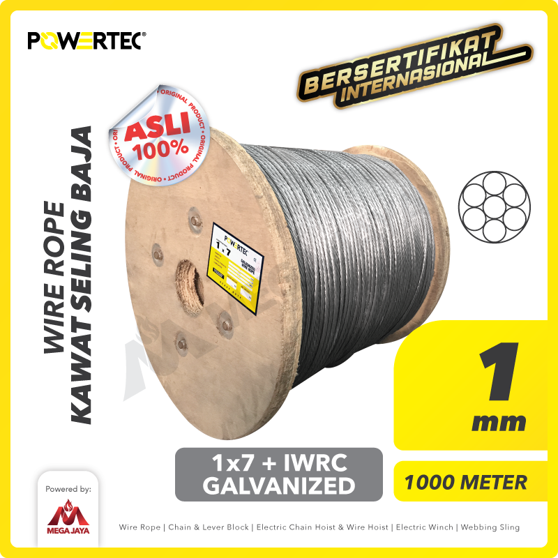 Wire Rope / Kawat Seling Baja 1x7 1mm Galv POWERTEC - 1000m