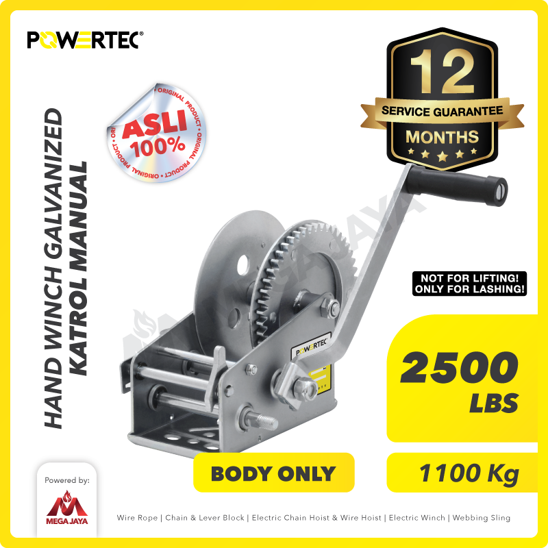 Hand Winch / Boat Winch / Katrol Manual 2500lbs / 1100Kg Galv POWERTEC
