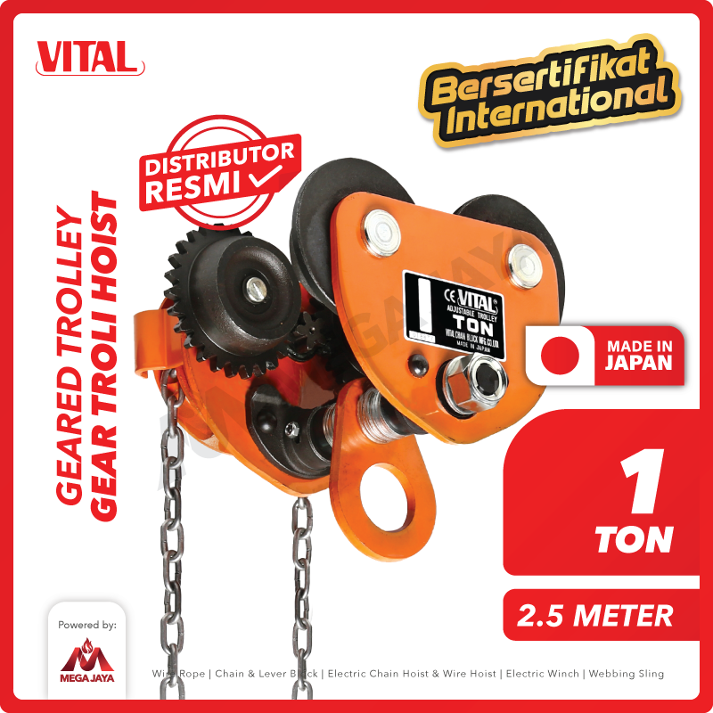 Geared Trolley / Gear Troli Hoist 1 Ton x 2.5 Meter VITAL