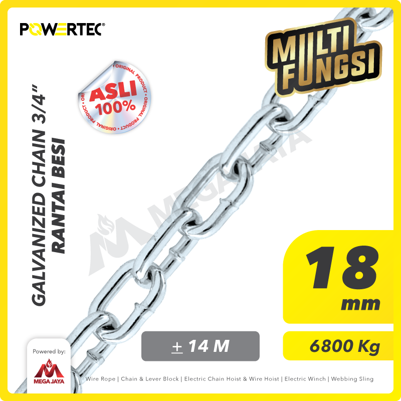 Rantai Besi Galvanis 3/4" - 18mm Galvanized Chain POWERTEC - Karung