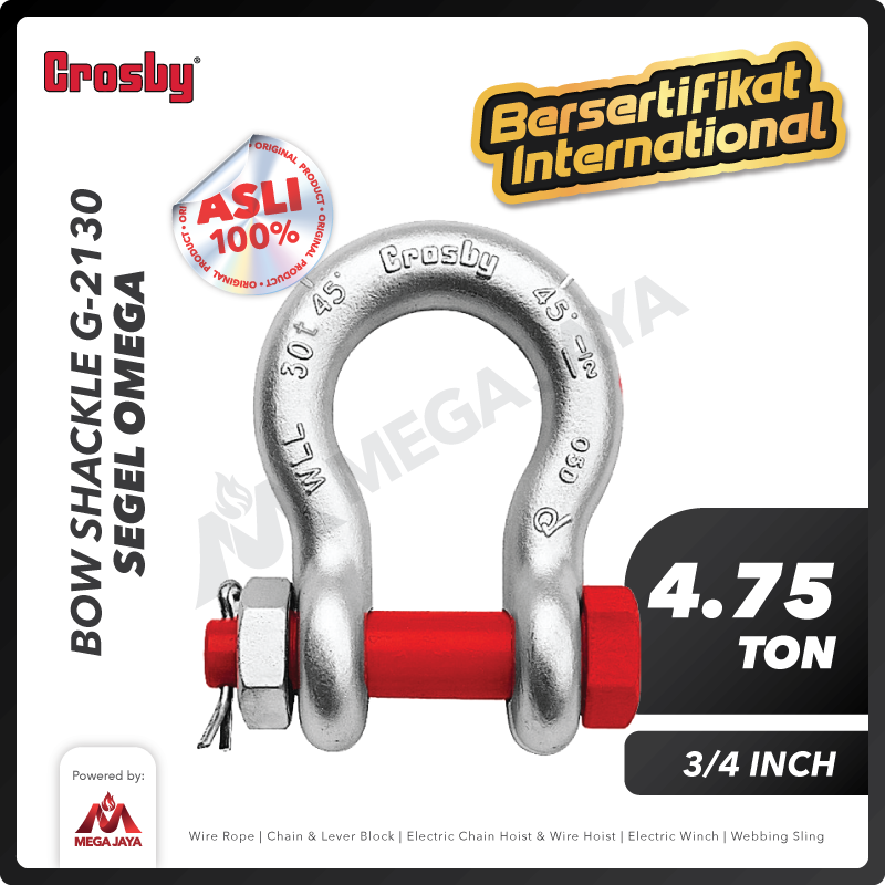 Bow Shackle Omega G2130 4.75 Ton - 3/4" CROSBY Segel Bolt Type