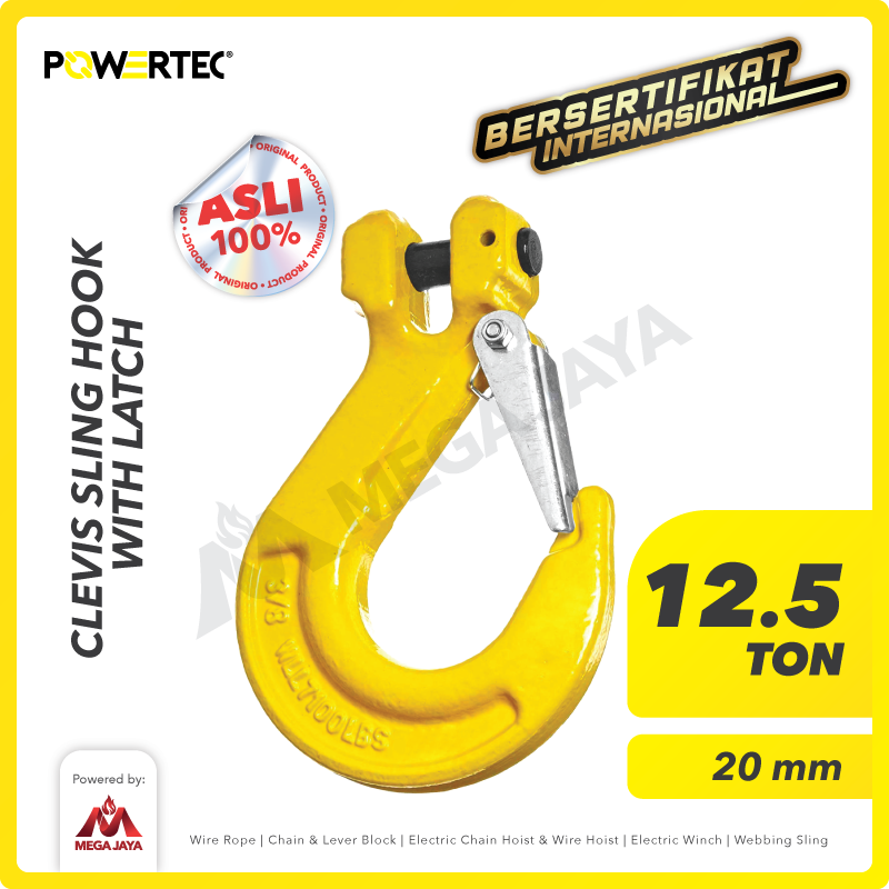 Clevis Sling Hook with Latch 20mm - 12.5 Ton POWERTEC