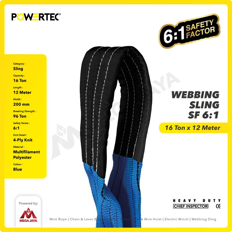 Webbing Sling Belt / Tali Angkat 16 Ton x 12 Meter POWERTEC Double Ply