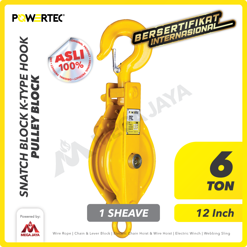 Snatch Block / Pulley Block Hook 6 Ton - 12" K-Type 1 Sheave POWERTEC