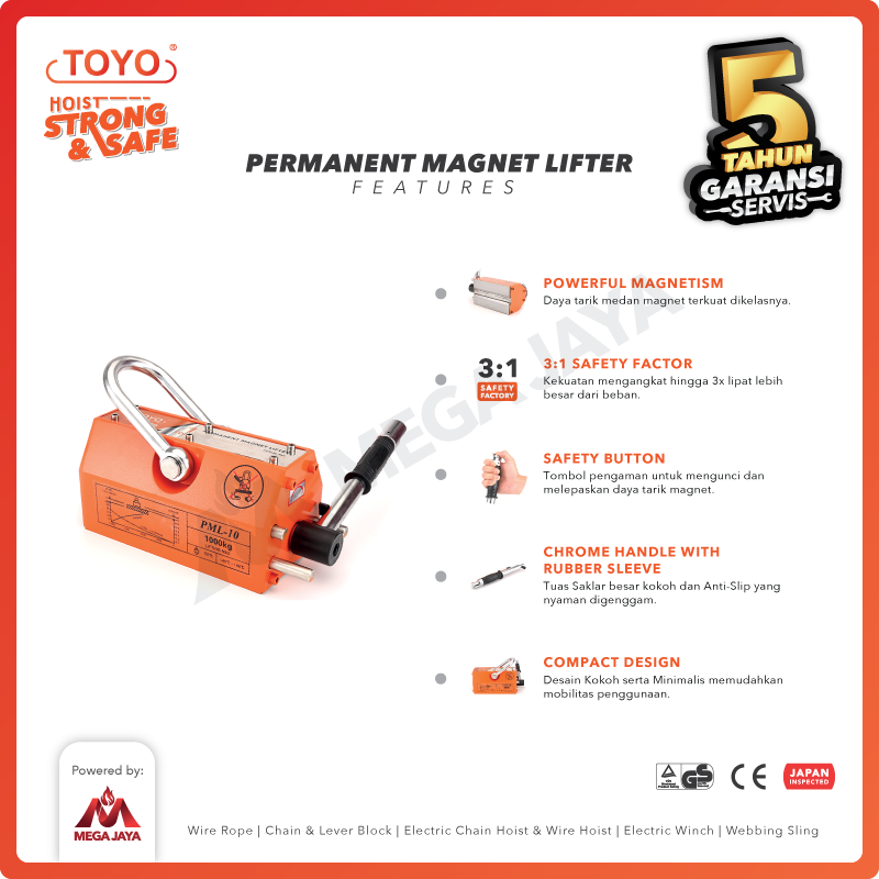 Permanent Magnet Lifter / Magnetic Lifter 0.3 Ton TOYO