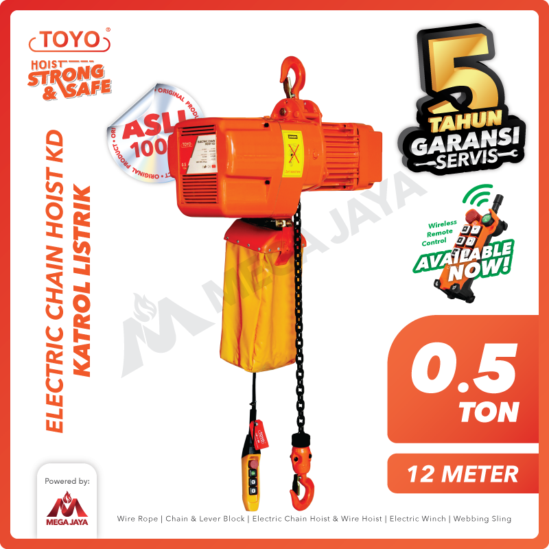 Electric Chain Hoist 0.5 Ton  x 12 Meter KD Series TOYO