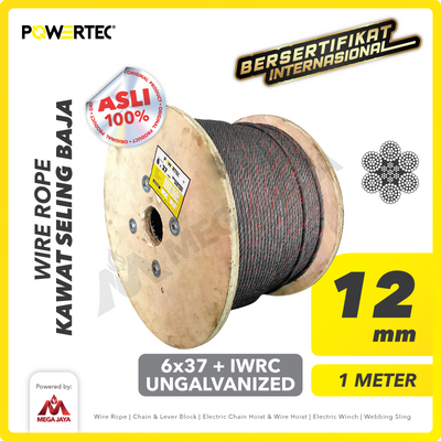 Wire Rope / Kawat Seling Baja 6x37 IWRC 12mm Ungalv POWERTEC - 1 Meter