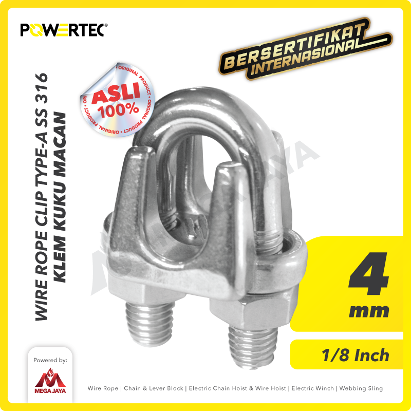 Wire Rope Clip / Klem Seling Kuku Macan SS 316 4mm POWERTEC Bulldog