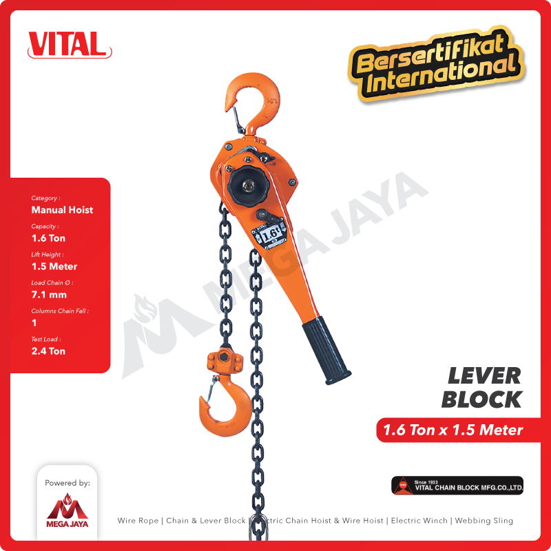 Lever Block / Lever Hoist 1.6 Ton x 1.5 Meter VITAL