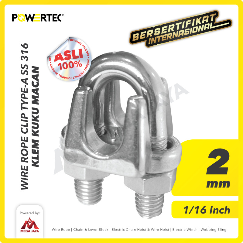Wire Rope Clip / Klem Seling Kuku Macan SS 316 2mm POWERTEC Bulldog