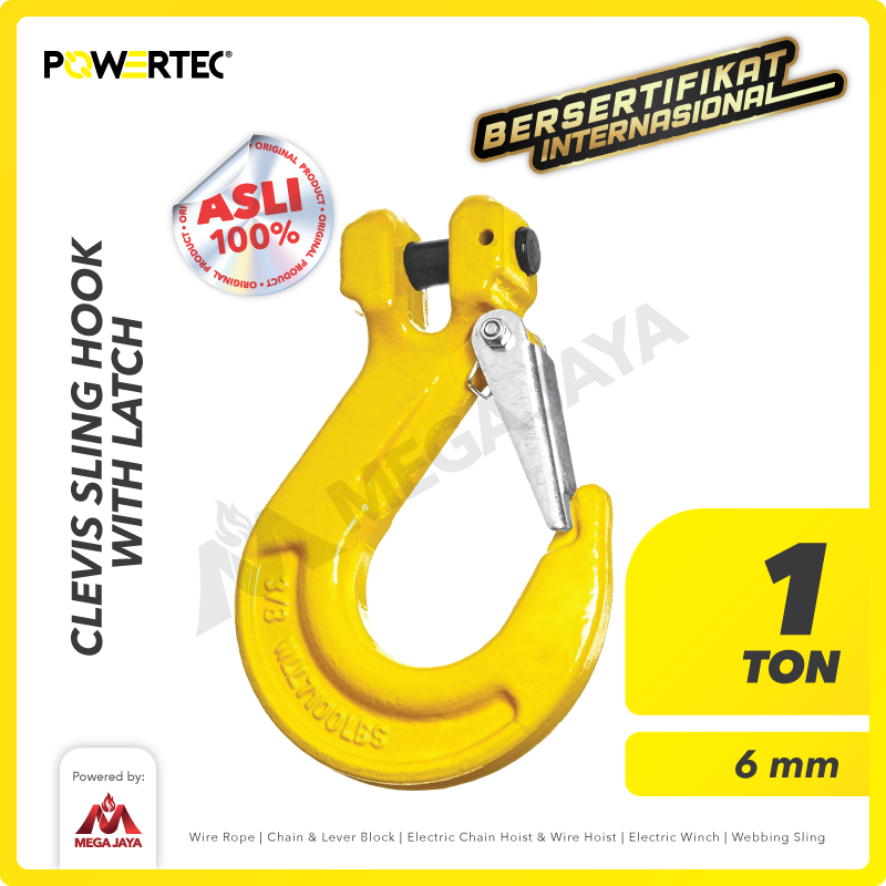 Clevis Sling Hook with Latch 6mm - 1 Ton POWERTEC