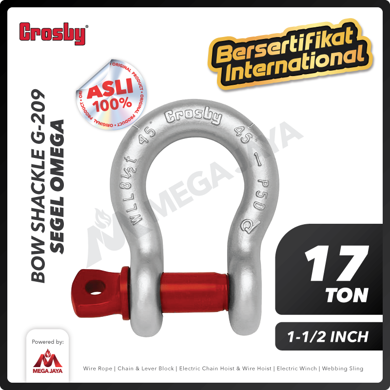 Bow Shackle Omega G209 17 Ton - 1-1/2" CROSBY Segel Screw Pin