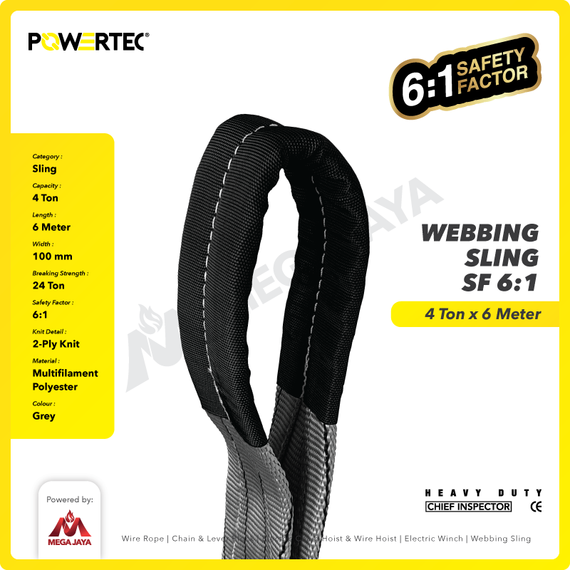 Webbing Sling Belt / Tali Angkat 4 Ton x 6 Meter POWERTEC Double Ply