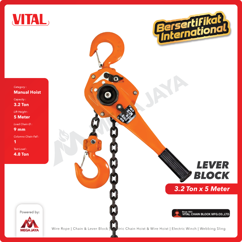 Lever Block / Lever Hoist 3.2 Ton x 5 Meter VITAL