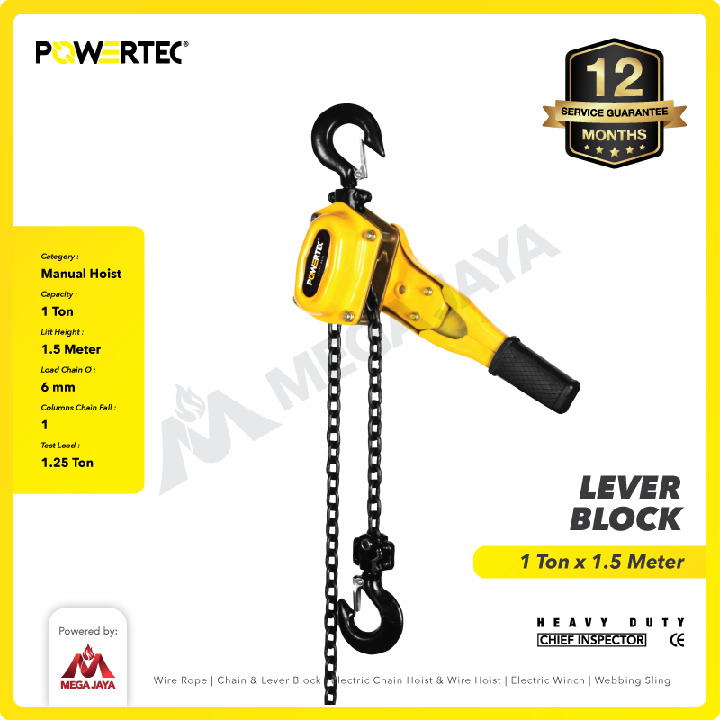 Lever Block / Lever Hoist 1 Ton x 1.5 Meter POWERTEC