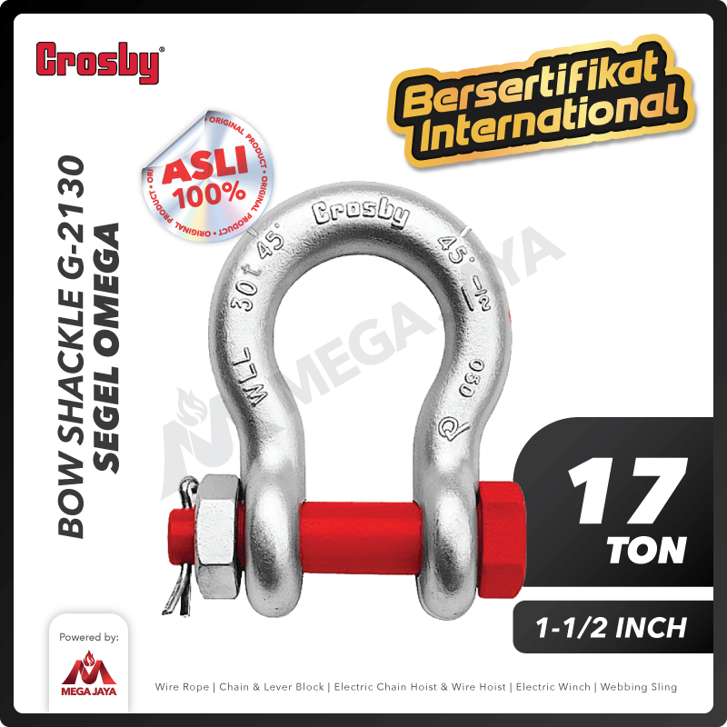 Bow Shackle Omega G2130 17 Ton - 1-1/2" CROSBY Segel Bolt Type