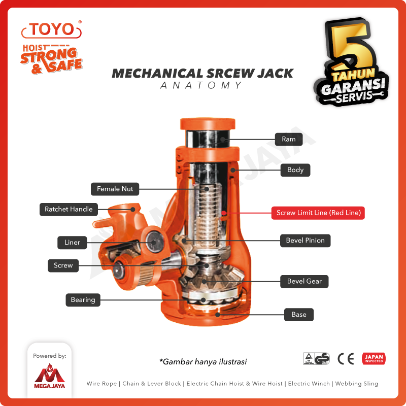 Screw Jack / Dongkrak Ulir Botol 10 Ton TOYO