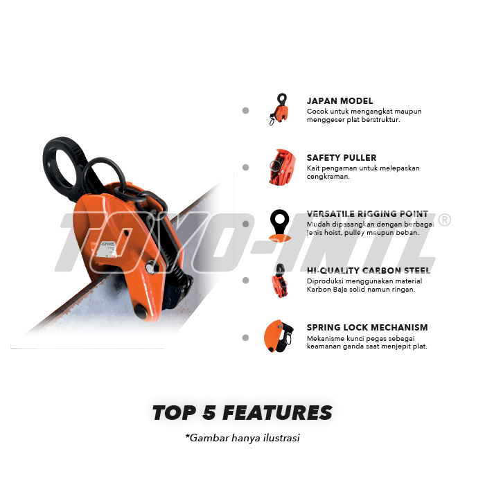 Lifting Clamp Plate Vertical Toyo QC-2B 2 Ton : 0-30Milimeter