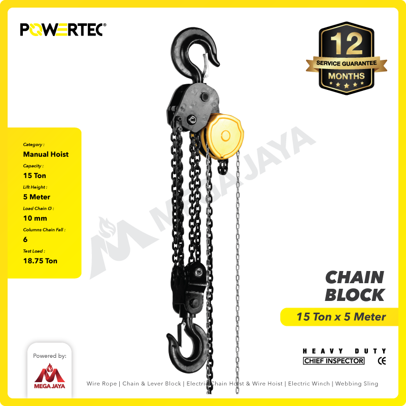Chain Block / Takel 15 Ton x 5 Meter POWERTEC