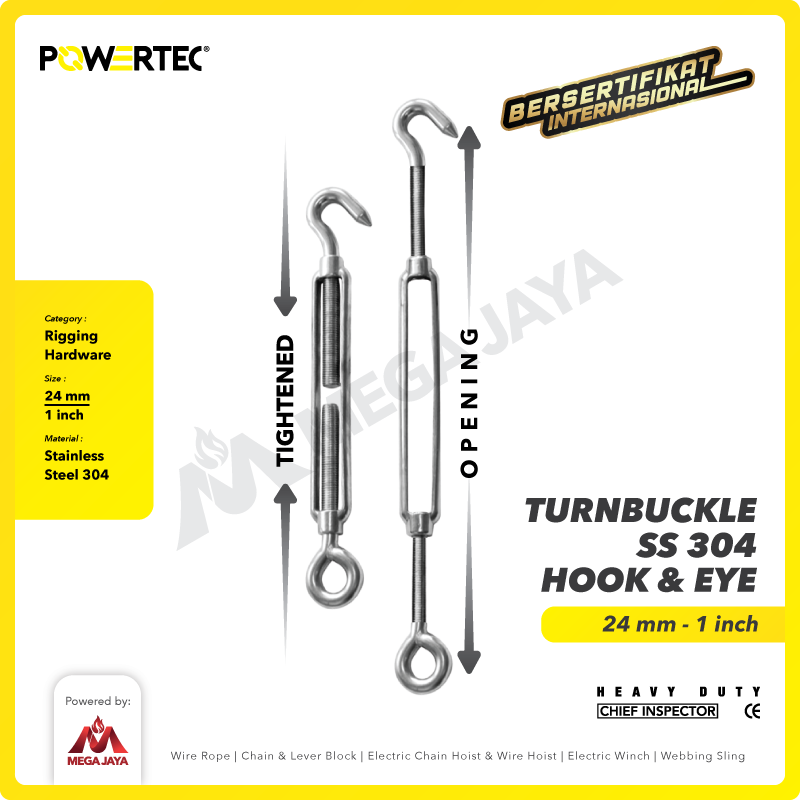 Turnbuckle / Jarum Keras SS 304 Hook & Eye M24 Span Skrup POWERTEC