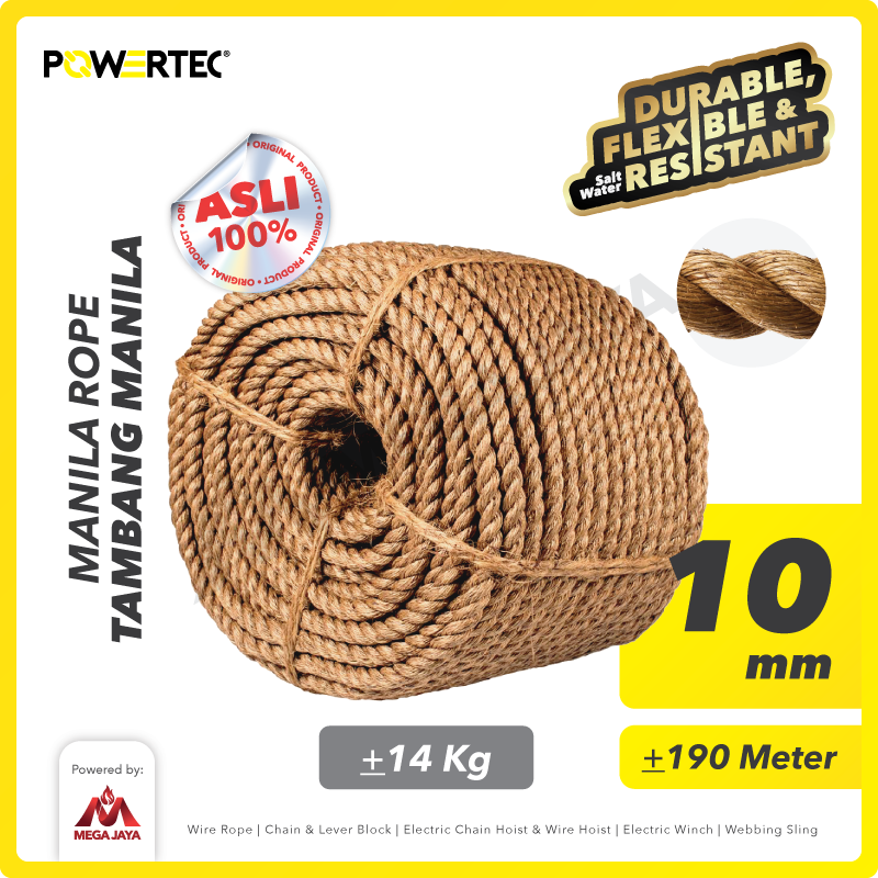 Tali Tambang Manila Rope 10mm x 190m x 14kg Tampar Dadung POWERTEC