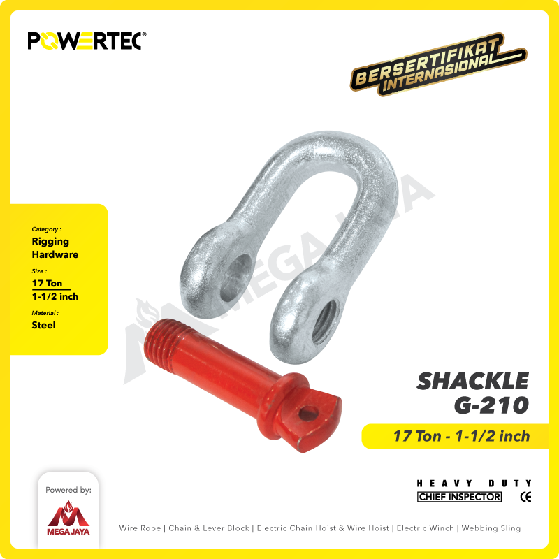 Shackle D G210 17 Ton - 1-1/2" POWERTEC Segel Dee Screw Pin