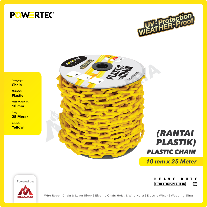 Rantai Plastik PVC 10mm x 25m Plastic Chain POWERTEC - Kuning