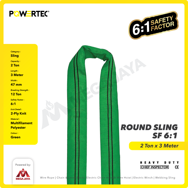 Round Sling / Roundsling 2 Ton  x 3 Meter POWERTEC Double Jacket