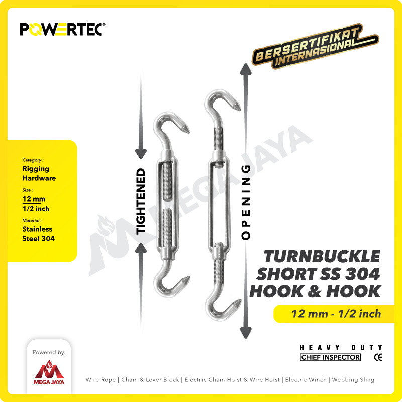 Turnbuckle / Jarum Keras SS Hook & Hook M12 Span Skrup Short POWERTEC