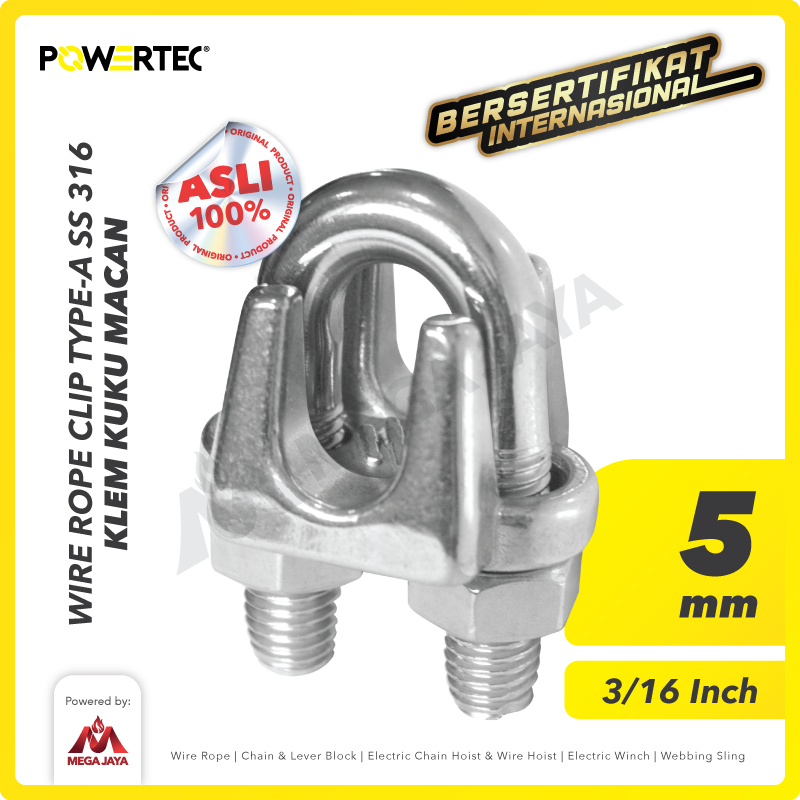 Wire Rope Clip / Klem Seling Kuku Macan SS 316 5mm POWERTEC Bulldog