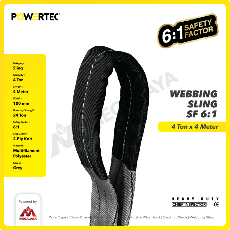 Webbing Sling Belt / Tali Angkat 4 Ton x 4 Meter POWERTEC Double Ply
