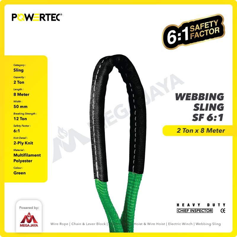 Webbing Sling Belt / Tali Angkat 2 Ton x 8 Meter POWERTEC Double Ply