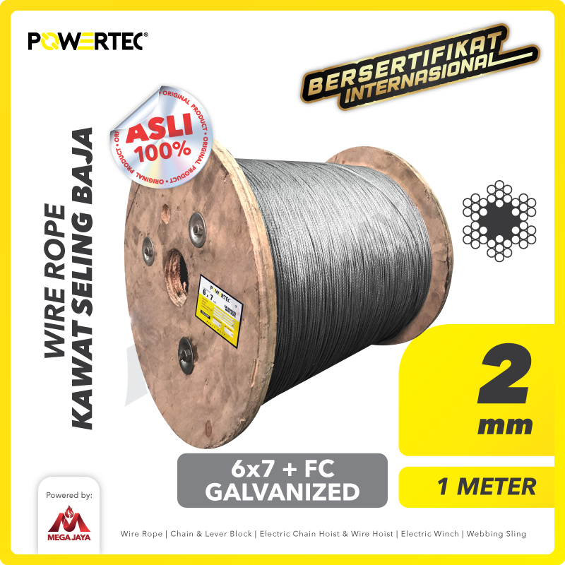 Wire Rope / Kawat Seling Baja 6x7 FC 2mm Galv POWERTEC - 1 Meter