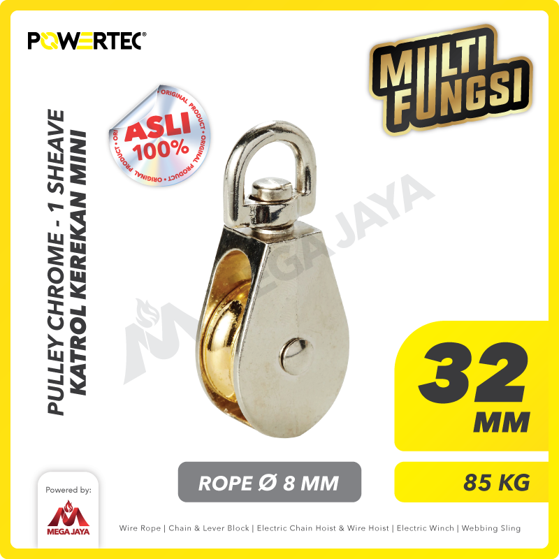 Small Pulley Chrome Katrol Kerekan 32mm 1-1/4" - 1 Sheave POWERTEC