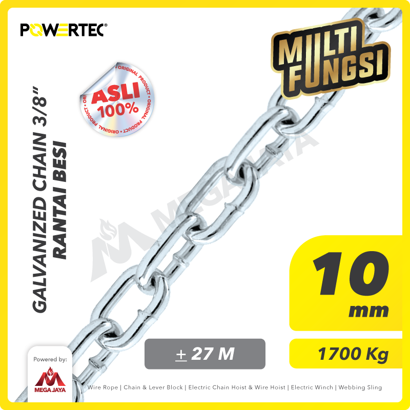 Rantai Besi Galvanis 3/8" - 10mm Galvanized Chain POWERTEC - Karung