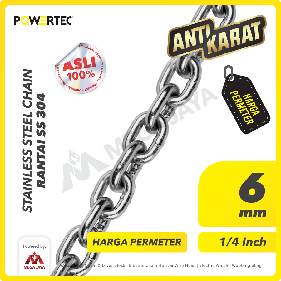 Rantai SS 304 6mm Stainless Steel Chain POWERTEC - Meteran