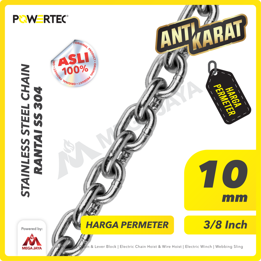 Rantai SS 304 10mm Stainless Steel Chain POWERTEC - Meteran