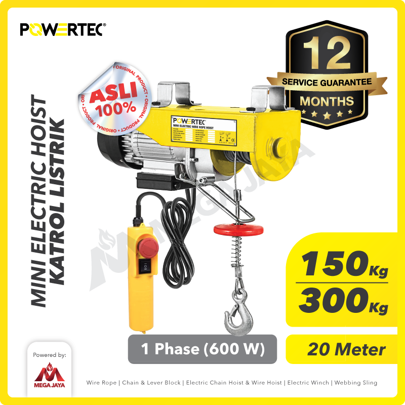 Mini Electric Hoist / Katrol Listrik 150/300 Kg x 20 Meter POWERTEC