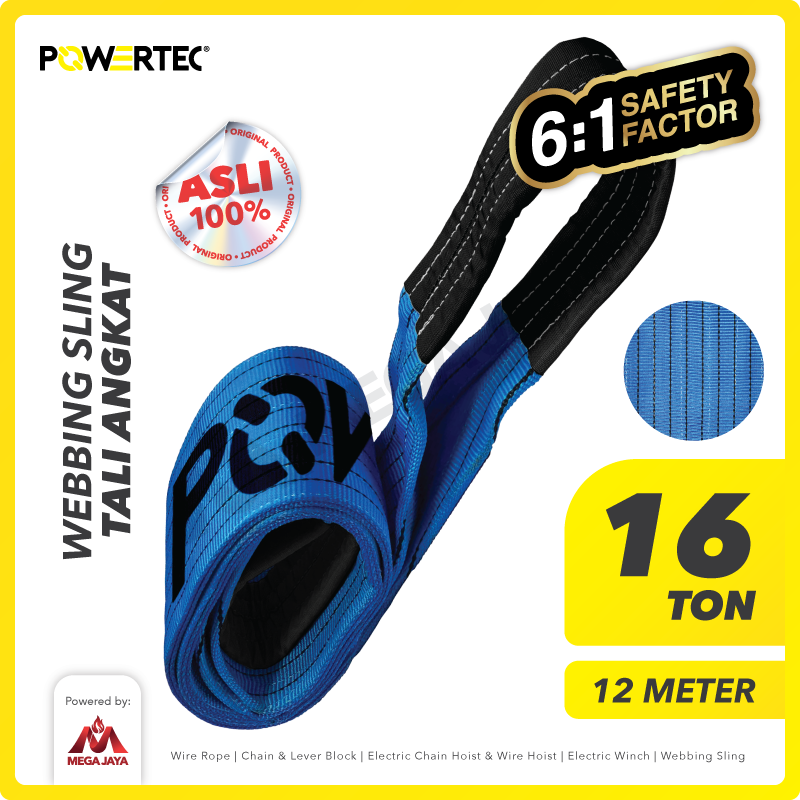 Webbing Sling Belt / Tali Angkat 16 Ton x 12 Meter POWERTEC Double Ply