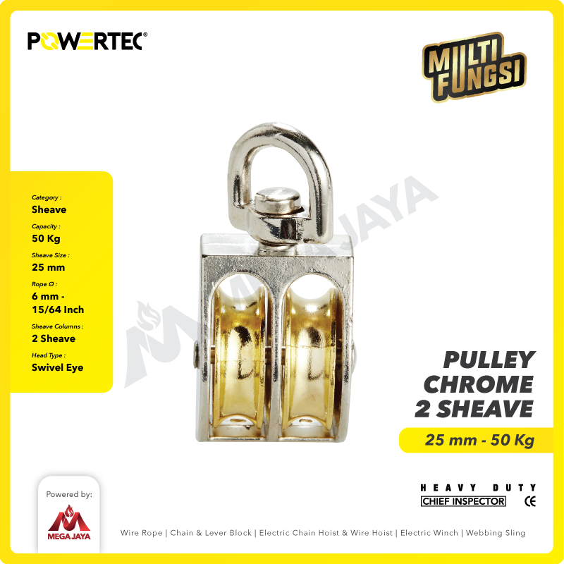 Small Pulley Chrome Katrol Kerekan 25mm 1" - 2 Sheave POWERTEC