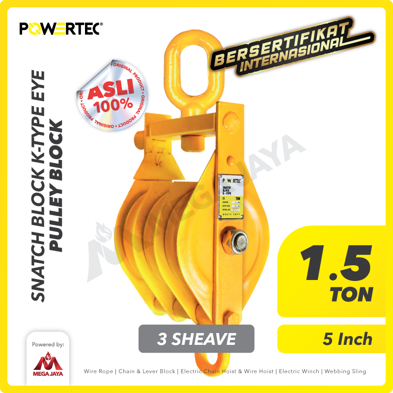 Snatch Block / Pulley Block Eye 1.5 Ton - 5" K-Type 3 Sheave POWERTEC