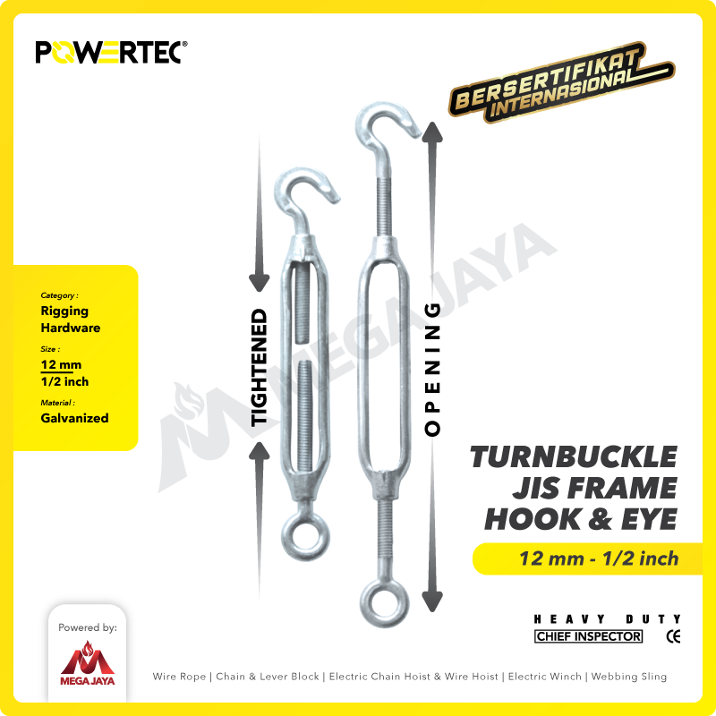Turnbuckle / Jarum Keras JIS Hook & Eye M12 Span Skrup POWERTEC