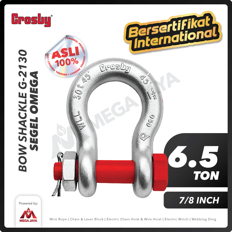 Bow Shackle Omega G2130 6.5 Ton - 7/8" CROSBY Segel Bolt Type